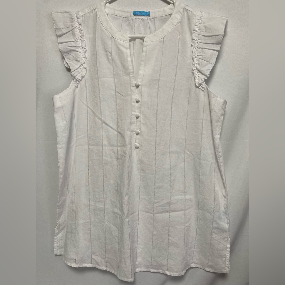 J.MCLAUGHLIN Ailsa‎ Blouse With Capped Ruffle Sleeves White Women’s Size M NWOT